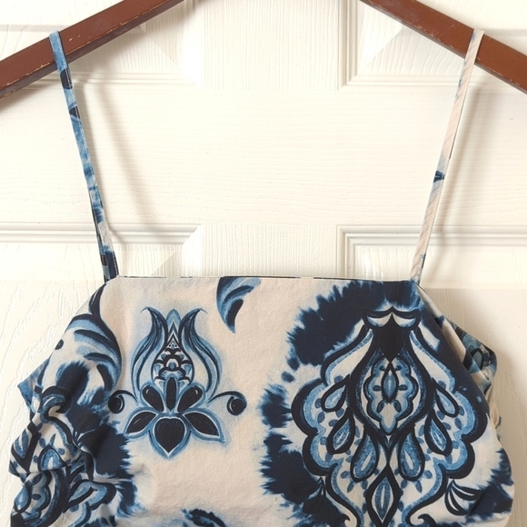 Zara Tie Dyed & Paisley Printed Square Neck Ruched Side Tank Top Blue Beige S - Picture 2 of 10